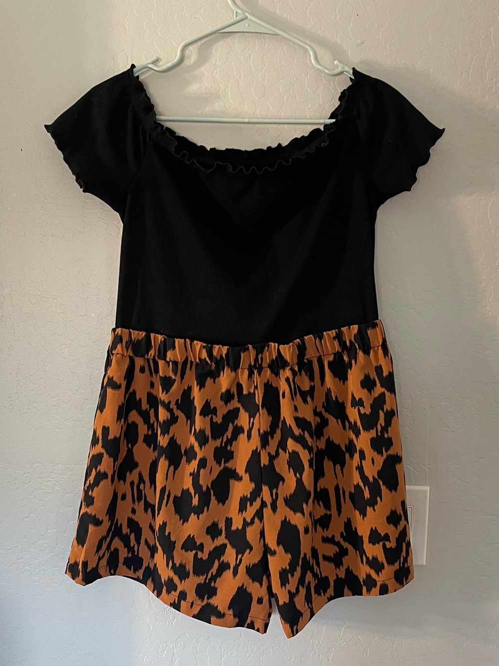 SHEIN Black Top with Brown Leopard Romper